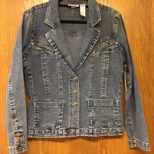 Bill Blass Women’s Vintage Denim Blazer Jean Jacket Y2K Stretchy Size Large NWT